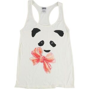 Scratch Womens Panda with Bow Racerback Tank Top, Off-White, NWT